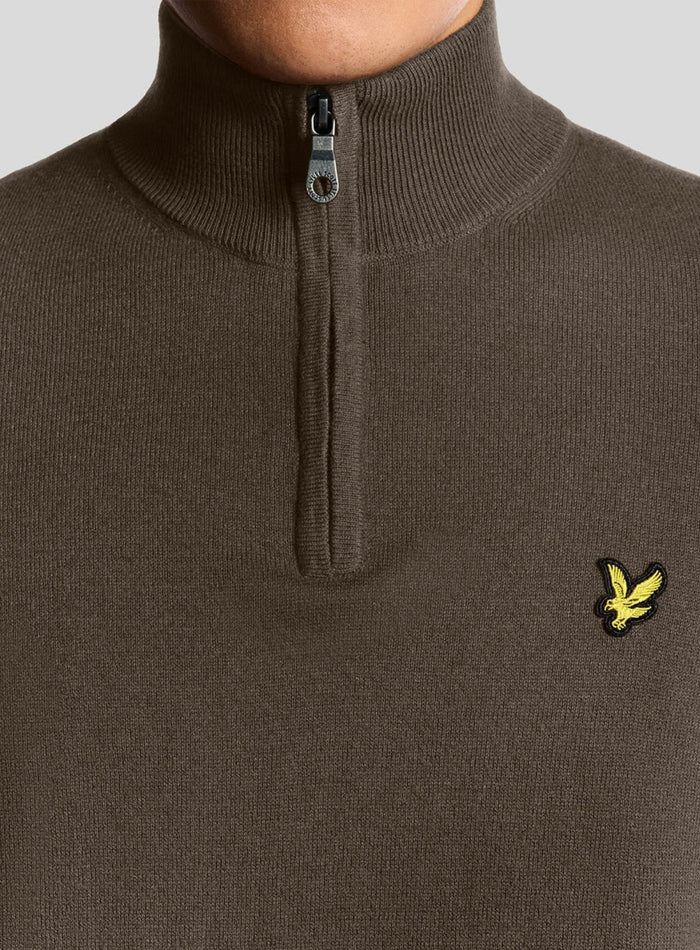 LYLE & SCOTT Cotton Merino Quarter Zip Jumper Espresso - MAISONDEFASHION.COM