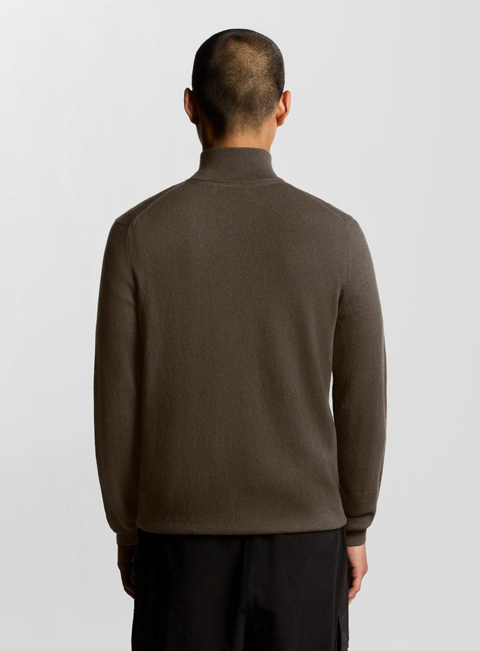 LYLE & SCOTT Cotton Merino Quarter Zip Jumper Espresso - MAISONDEFASHION.COM