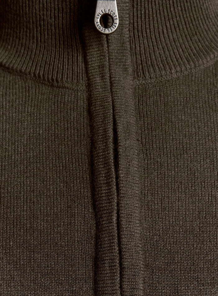 LYLE & SCOTT Cotton Merino Quarter Zip Jumper Espresso - MAISONDEFASHION.COM