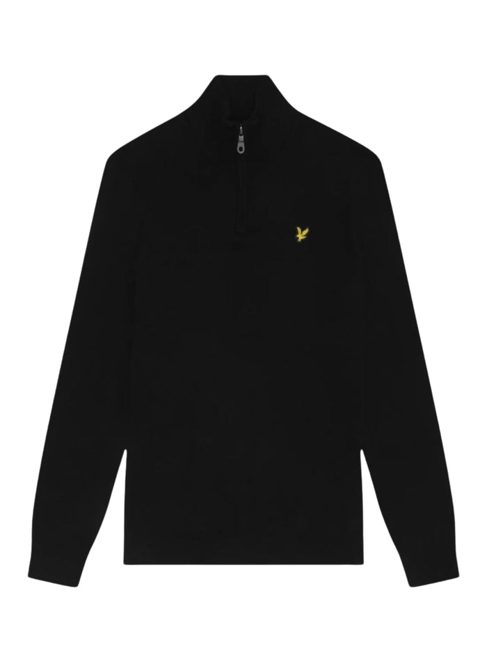 LYLE & SCOTT Cotton Merino Quarter Zip Jumper Jet Black - MAISONDEFASHION.COM