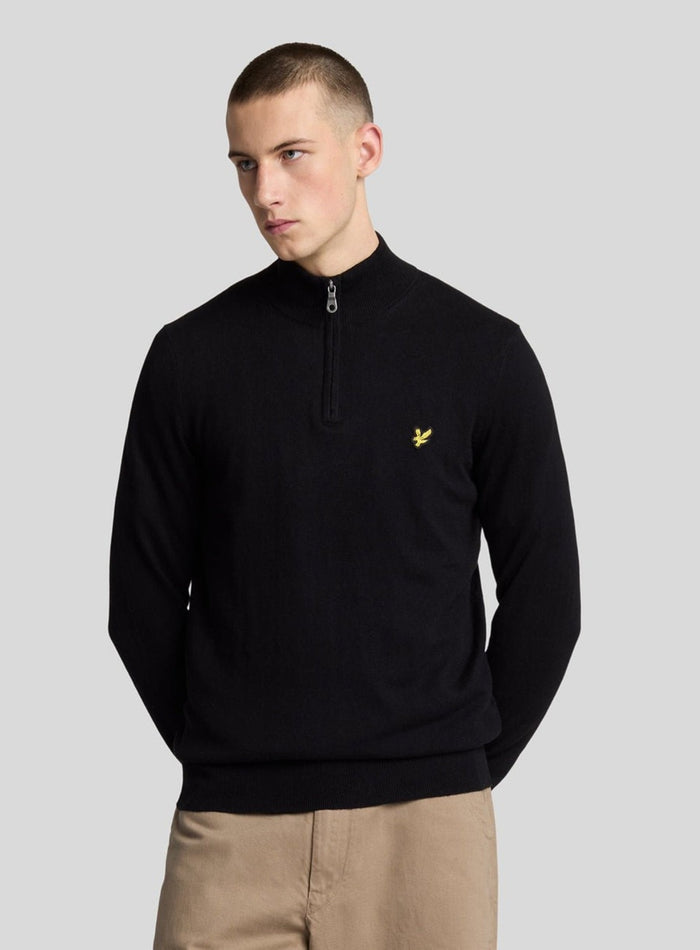 LYLE & SCOTT Cotton Merino Quarter Zip Jumper Jet Black - MAISONDEFASHION.COM