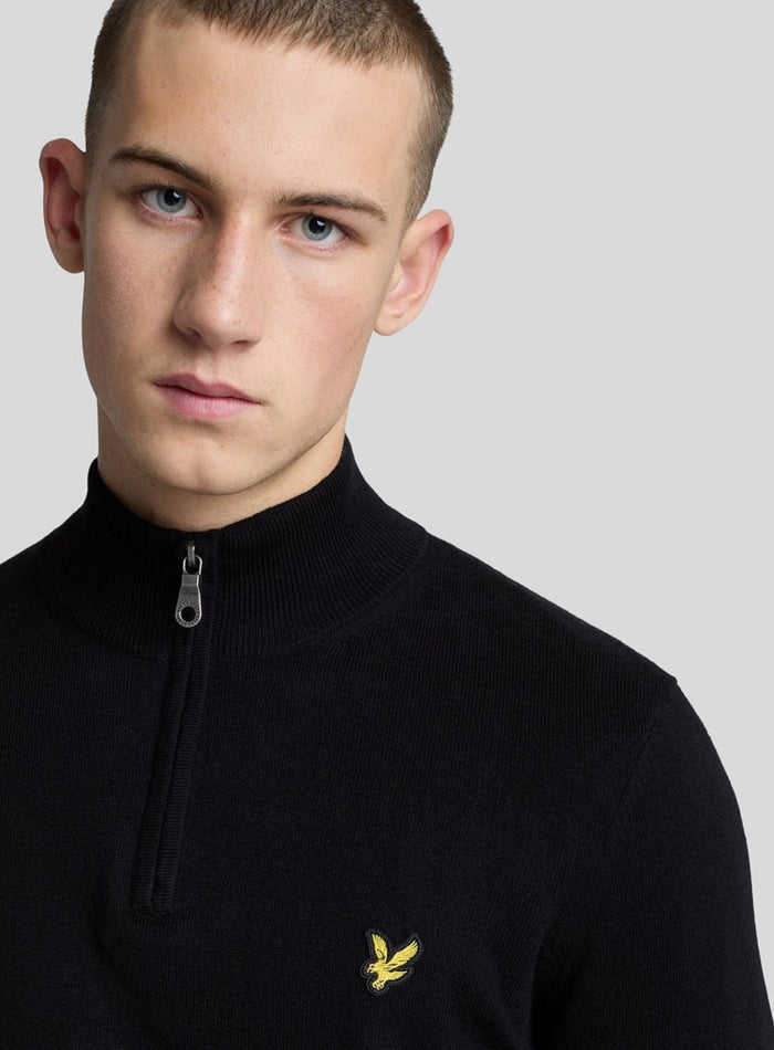 LYLE & SCOTT Cotton Merino Quarter Zip Jumper Jet Black - MAISONDEFASHION.COM