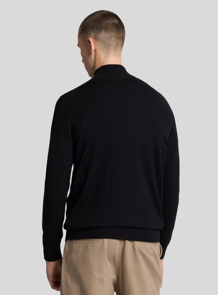 LYLE & SCOTT Cotton Merino Quarter Zip Jumper Jet Black - MAISONDEFASHION.COM