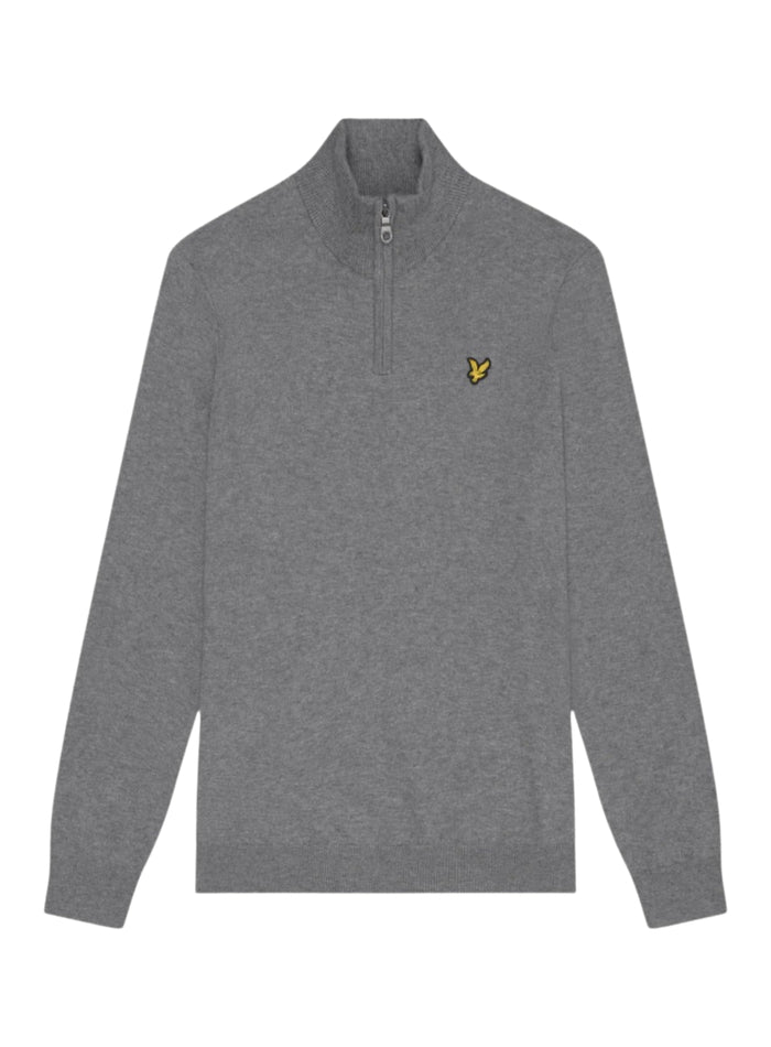 LYLE & SCOTT Cotton Merino Quarter Zip Jumper Mid Grey Marl - MAISONDEFASHION.COM