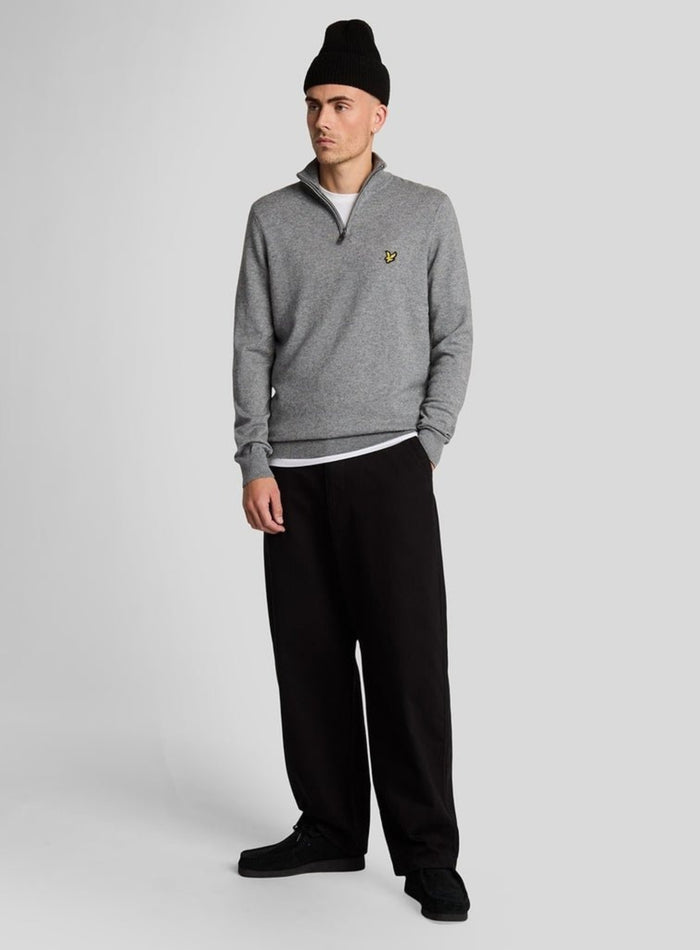 LYLE & SCOTT Cotton Merino Quarter Zip Jumper Mid Grey Marl - MAISONDEFASHION.COM