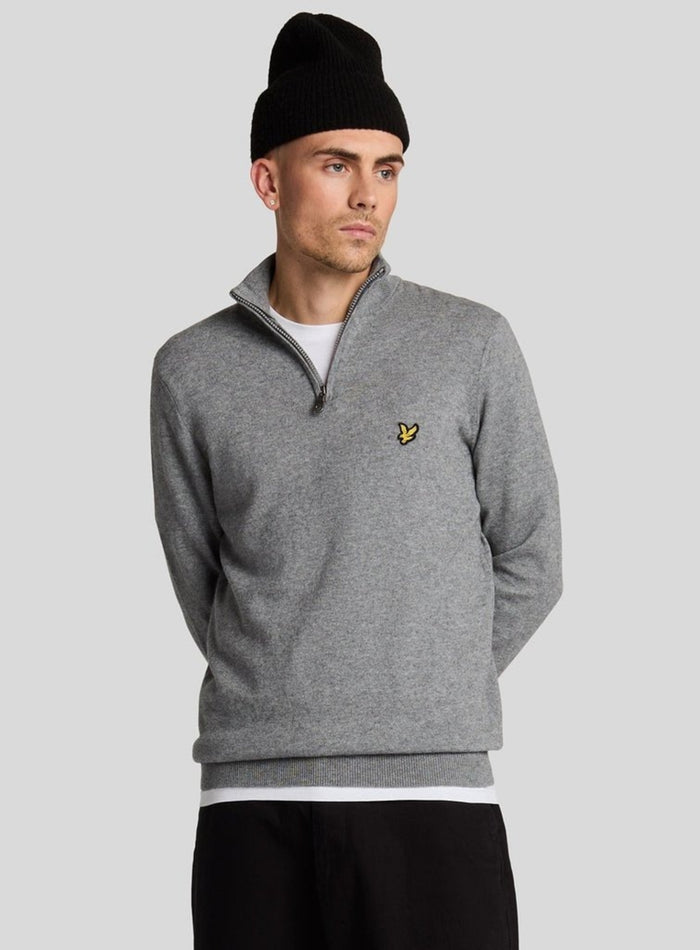 LYLE & SCOTT Cotton Merino Quarter Zip Jumper Mid Grey Marl - MAISONDEFASHION.COM