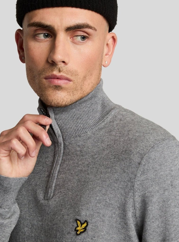 LYLE & SCOTT Cotton Merino Quarter Zip Jumper Mid Grey Marl - MAISONDEFASHION.COM