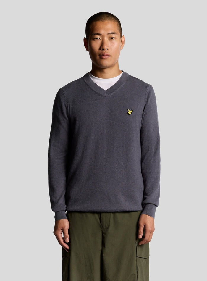 LYLE & SCOTT Cotton Merino V Neck Jumper Graystone - MAISONDEFASHION.COM