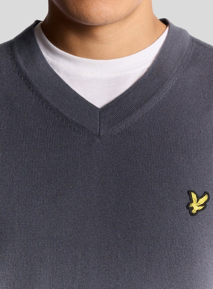 LYLE & SCOTT Cotton Merino V Neck Jumper Graystone - MAISONDEFASHION.COM