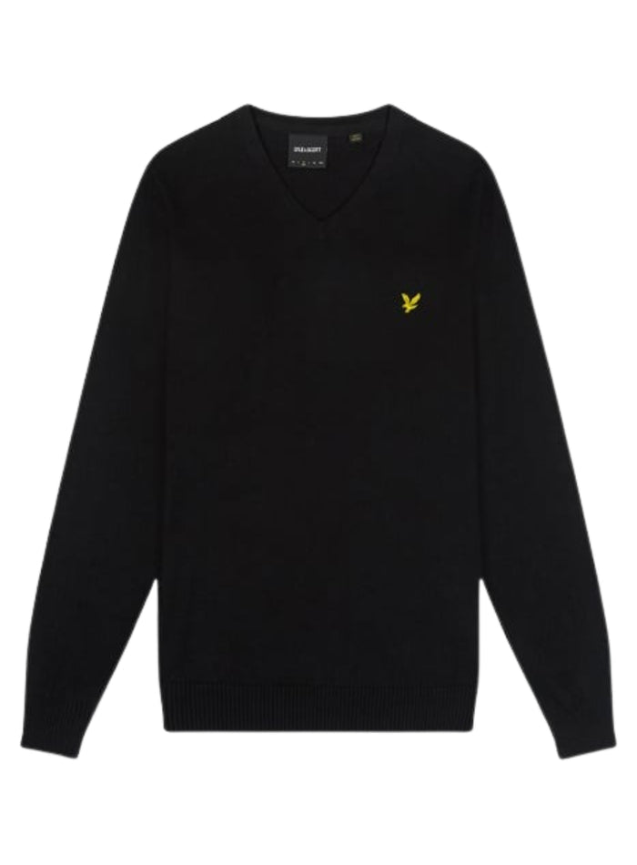 LYLE & SCOTT Cotton Merino V Neck Jumper Jet Black - MAISONDEFASHION.COM