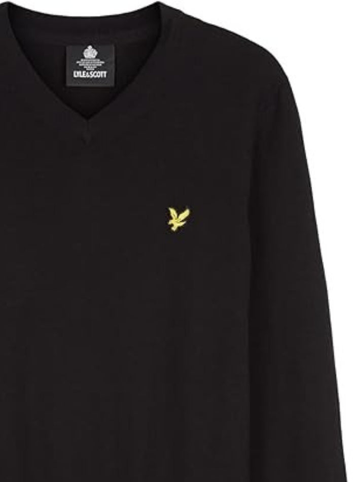 LYLE & SCOTT Cotton Merino V Neck Jumper Jet Black - MAISONDEFASHION.COM
