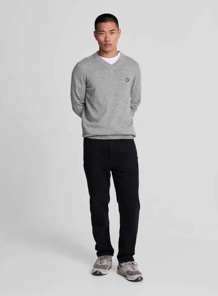 LYLE & SCOTT Cotton Merino V Neck Jumper Mid Grey Marl - MAISONDEFASHION.COM