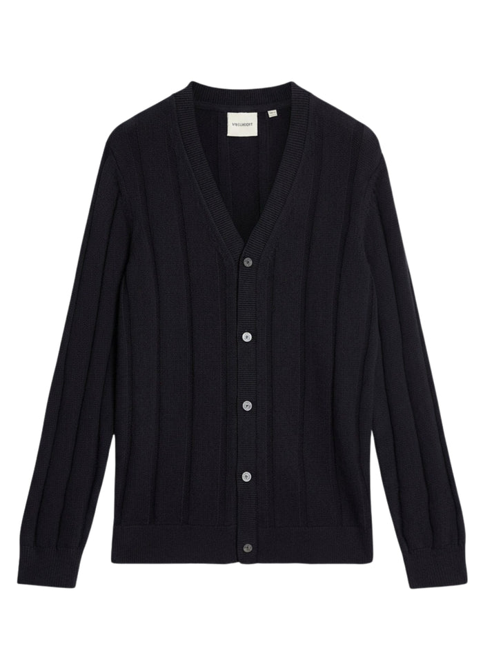 LYLE & SCOTT Drop Stitch Rib Knitted Cardigan Deep Navy - MAISONDEFASHION.COM