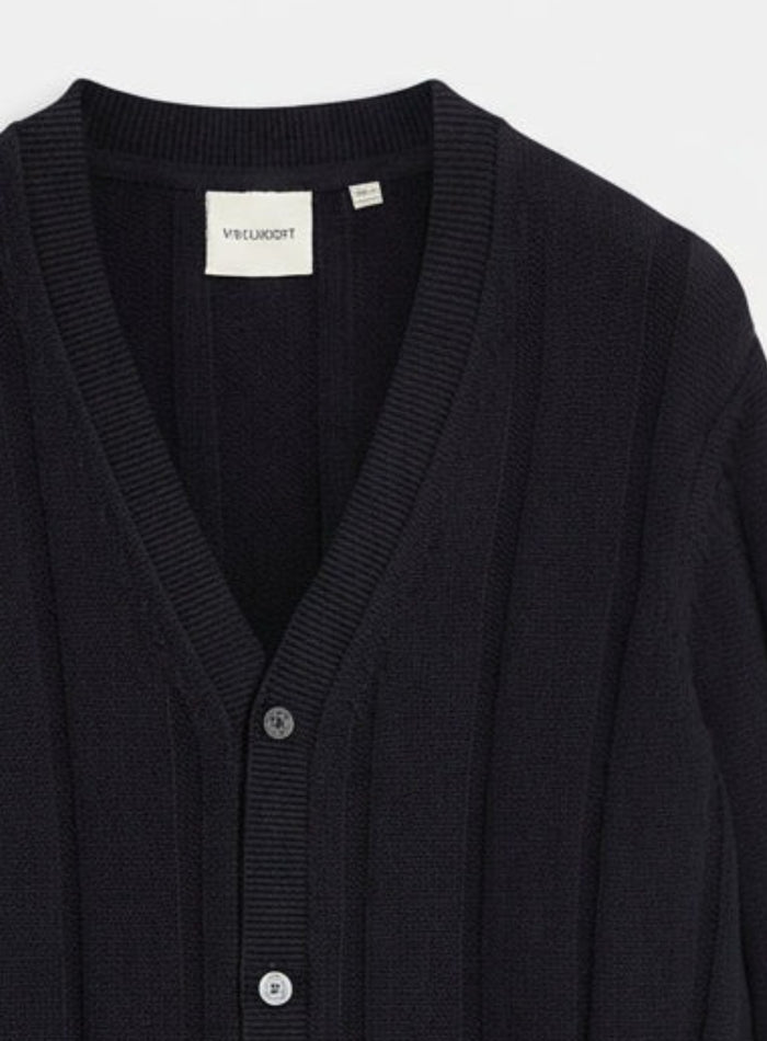 LYLE & SCOTT Drop Stitch Rib Knitted Cardigan Deep Navy - MAISONDEFASHION.COM