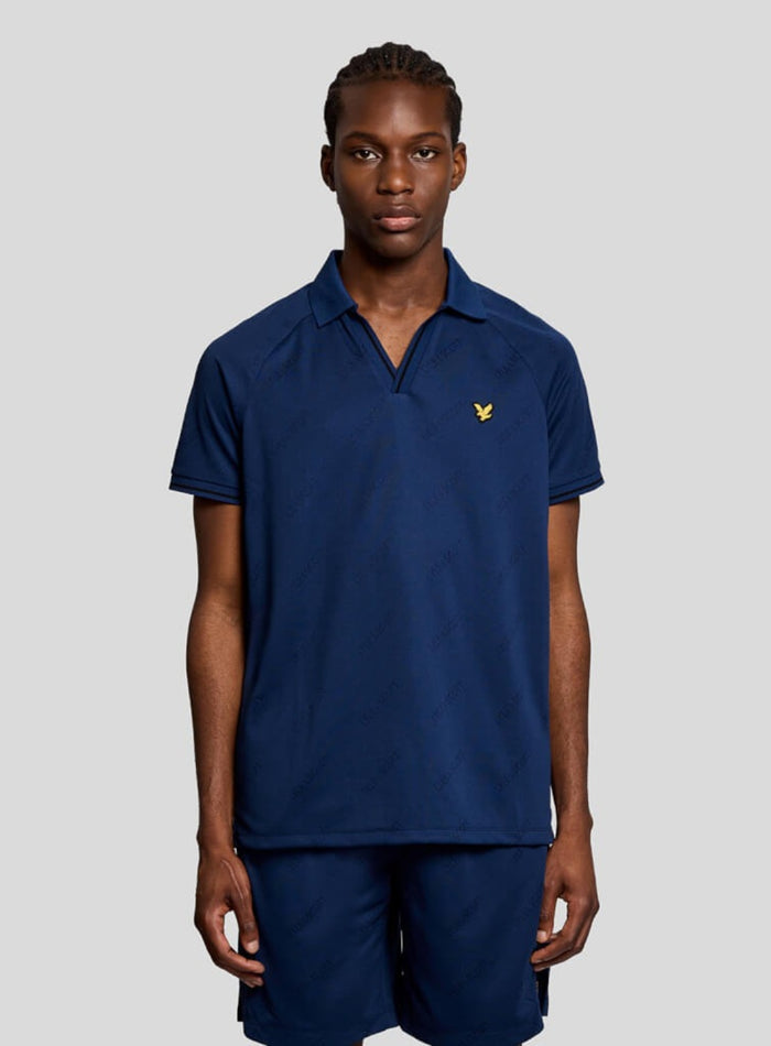 LYLE & SCOTT Embossed Football Polo Navy Peony - MAISONDEFASHION.COM