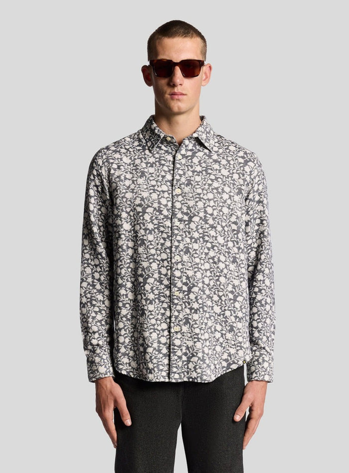 LYLE & SCOTT Floral Jacquard Shirt Jet Black Marl - MAISONDEFASHION.COM