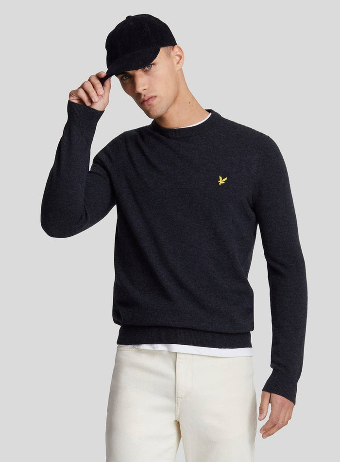 LYLE & SCOTT Lambswool Blend Crew Neck Jumper Dark Navy Marl - MAISONDEFASHION.COM