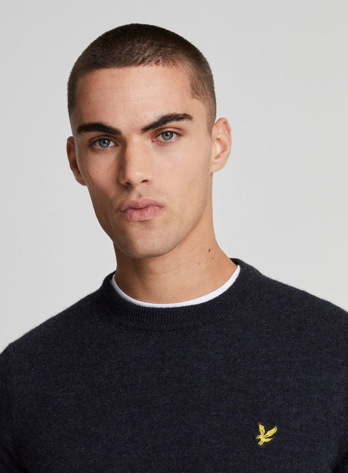 LYLE & SCOTT Lambswool Blend Crew Neck Jumper Dark Navy Marl - MAISONDEFASHION.COM