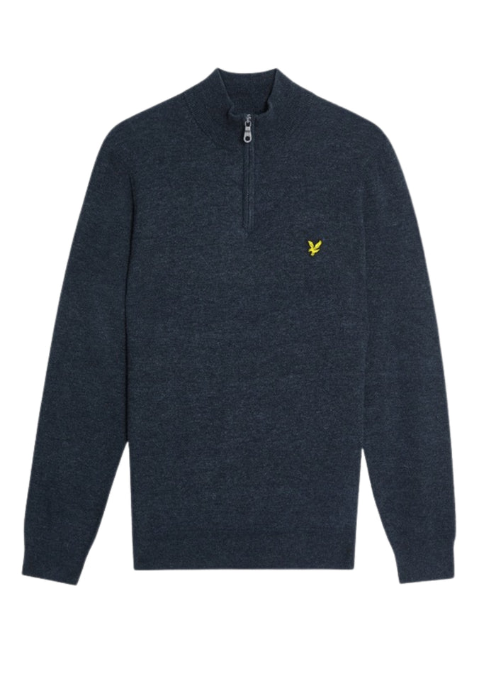 LYLE & SCOTT Lambswool Blend Quarter Zip Jumper Dark Navy Marl - MAISONDEFASHION.COM