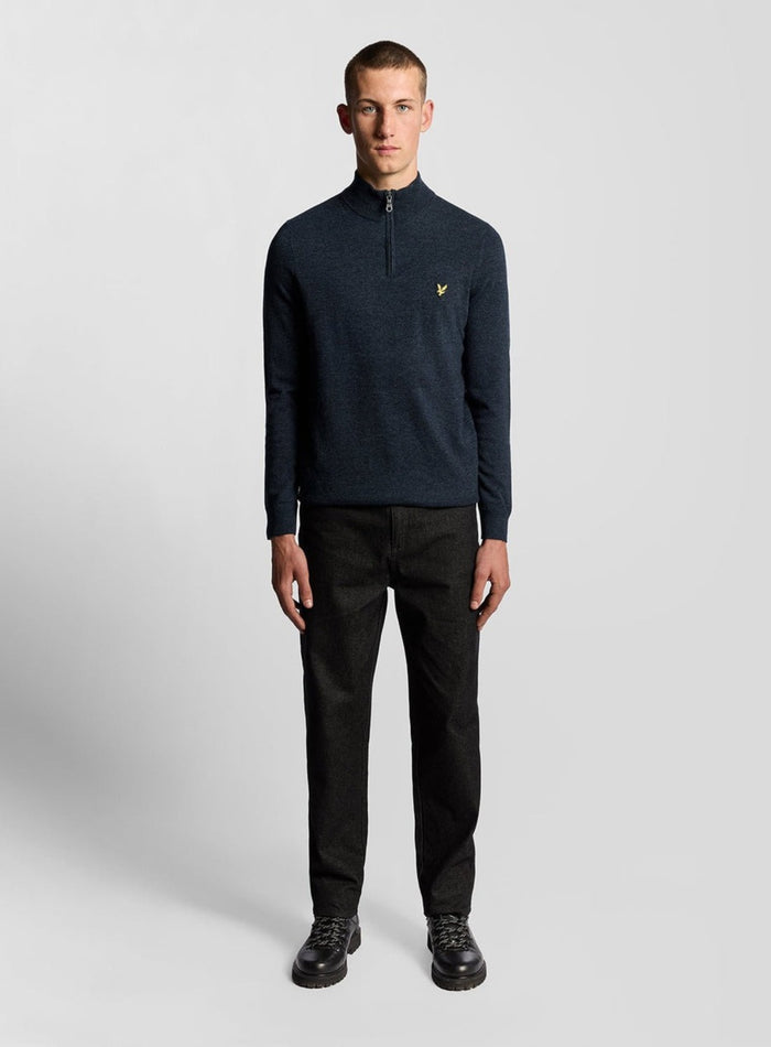 LYLE & SCOTT Lambswool Blend Quarter Zip Jumper Dark Navy Marl - MAISONDEFASHION.COM