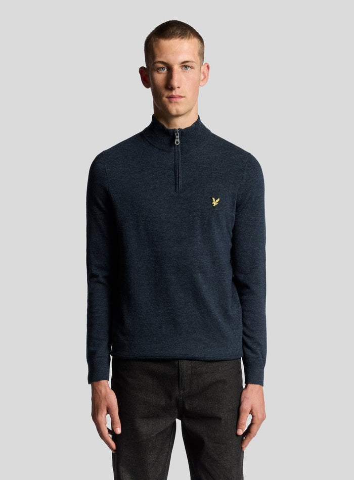 LYLE & SCOTT Lambswool Blend Quarter Zip Jumper Dark Navy Marl - MAISONDEFASHION.COM
