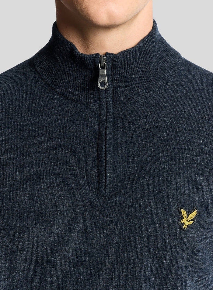 LYLE & SCOTT Lambswool Blend Quarter Zip Jumper Dark Navy Marl - MAISONDEFASHION.COM