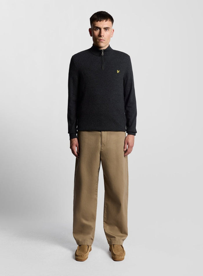 LYLE & SCOTT Lambswool Blend Quarter Zip Jumper Jet Black Marl - MAISONDEFASHION.COM