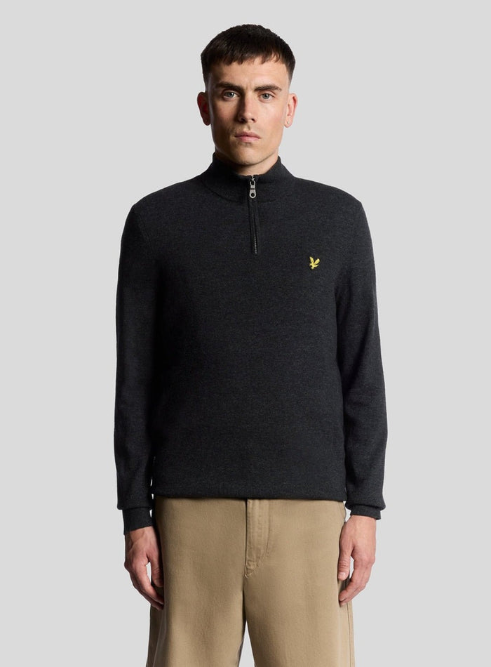 LYLE & SCOTT Lambswool Blend Quarter Zip Jumper Jet Black Marl - MAISONDEFASHION.COM