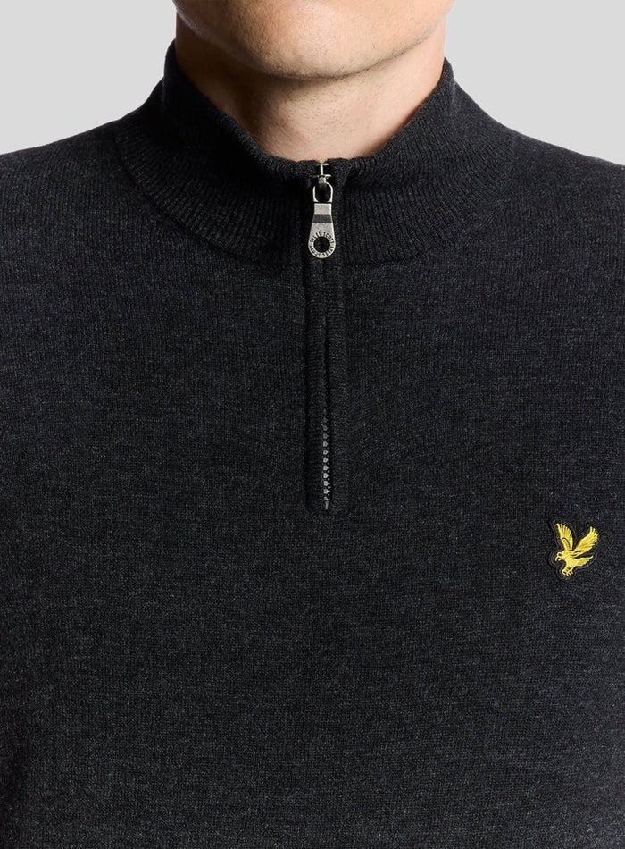 LYLE & SCOTT Lambswool Blend Quarter Zip Jumper Jet Black Marl - MAISONDEFASHION.COM