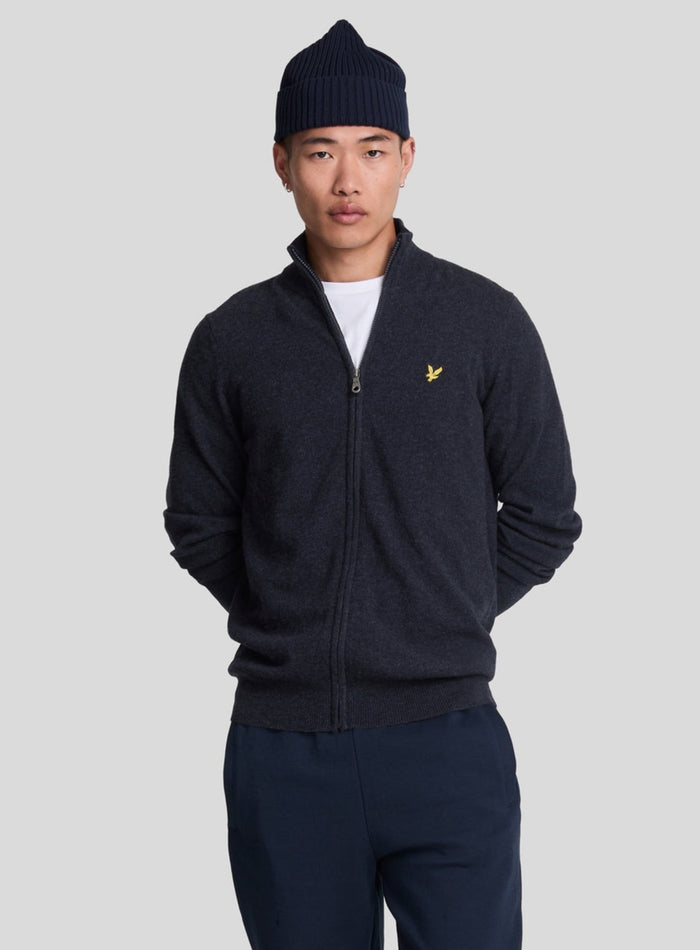 LYLE & SCOTT Lambswool Blend Zip Through Cardigan Dark Navy Marl - MAISONDEFASHION.COM