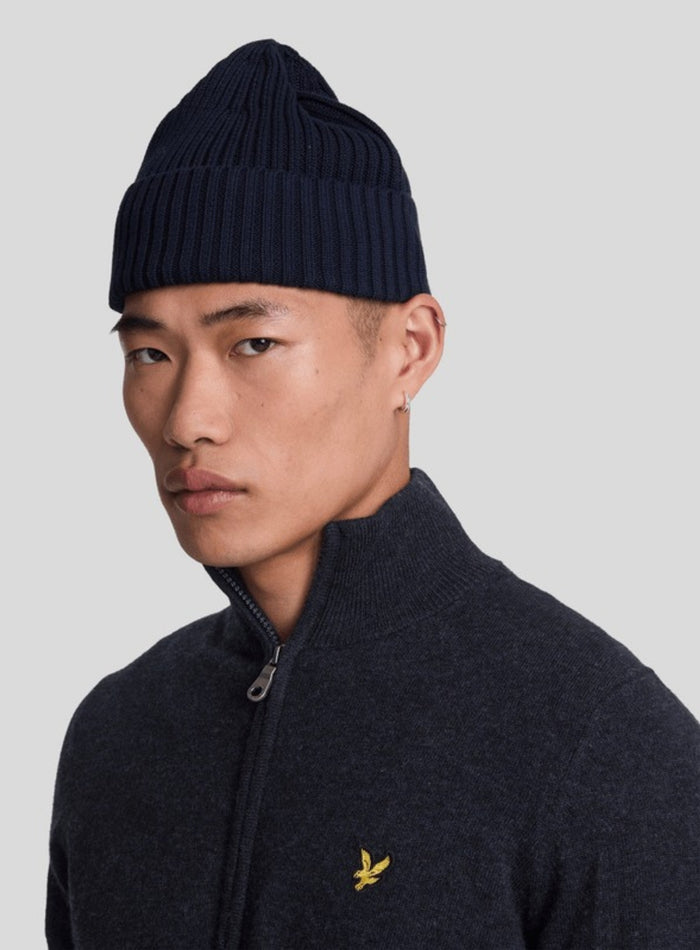LYLE & SCOTT Lambswool Blend Zip Through Cardigan Dark Navy Marl - MAISONDEFASHION.COM