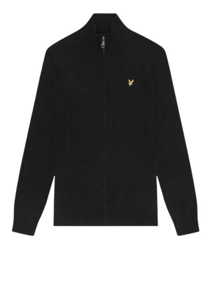 LYLE & SCOTT Lambswool Blend Zip Through Cardigan Jet Black Marl - MAISONDEFASHION.COM