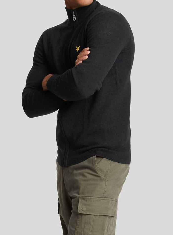 LYLE & SCOTT Lambswool Blend Zip Through Cardigan Jet Black Marl - MAISONDEFASHION.COM
