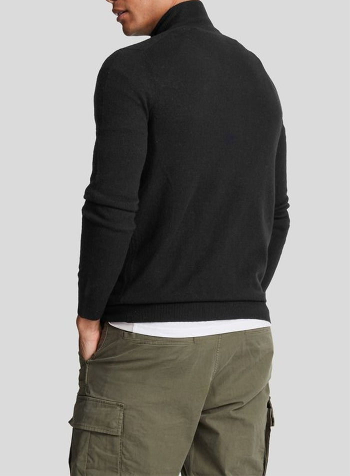 LYLE & SCOTT Lambswool Blend Zip Through Cardigan Jet Black Marl - MAISONDEFASHION.COM