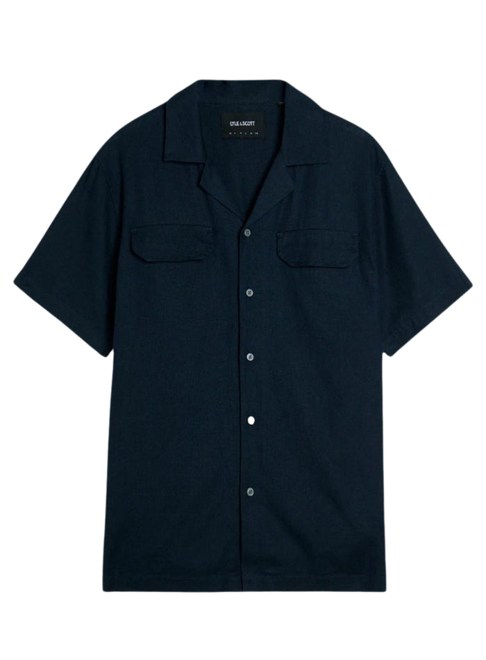 LYLE & SCOTT Linen Blend Revere Shirt Midnight Navy - MAISONDEFASHION.COM