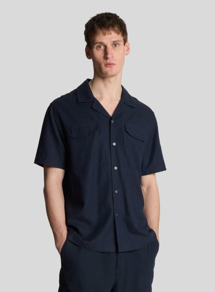 LYLE & SCOTT Linen Blend Revere Shirt Midnight Navy - MAISONDEFASHION.COM