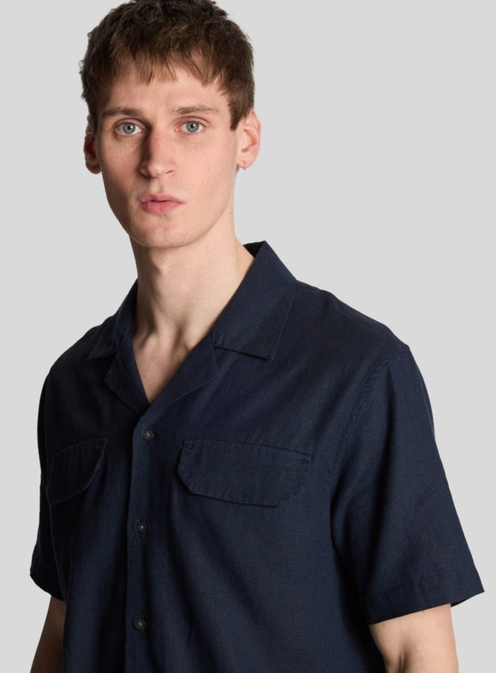 LYLE & SCOTT Linen Blend Revere Shirt Midnight Navy - MAISONDEFASHION.COM
