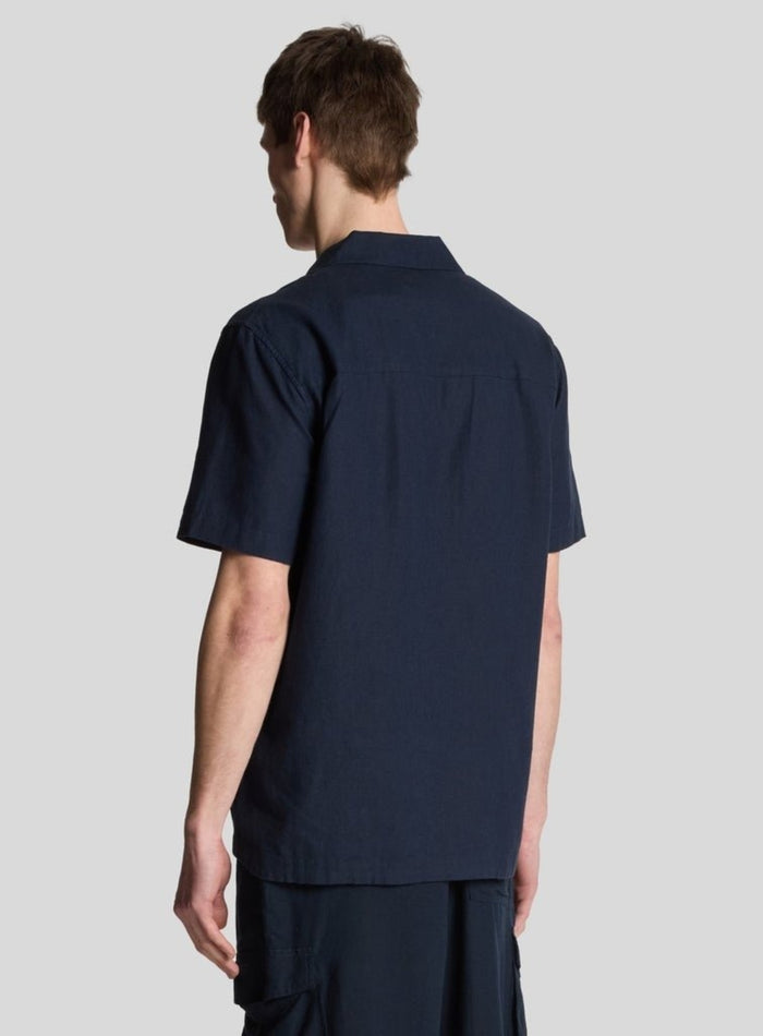 LYLE & SCOTT Linen Blend Revere Shirt Midnight Navy - MAISONDEFASHION.COM