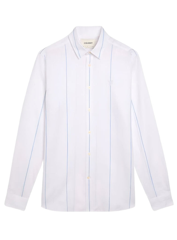 LYLE & SCOTT Linen Stripe Long Sleeve Shirt White - MAISONDEFASHION.COM