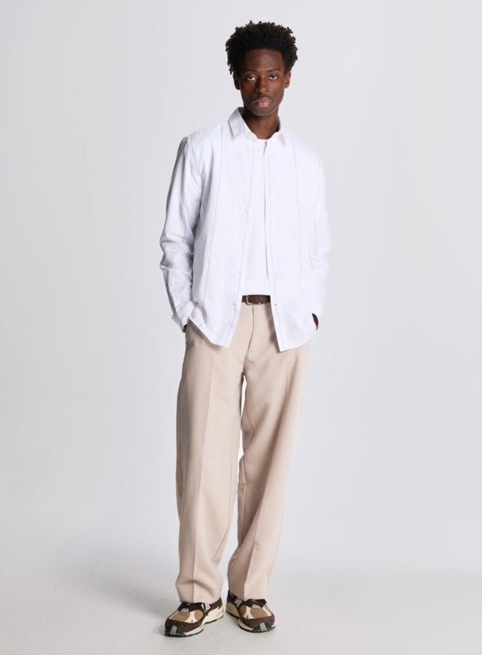 LYLE & SCOTT Linen Stripe Long Sleeve Shirt White - MAISONDEFASHION.COM
