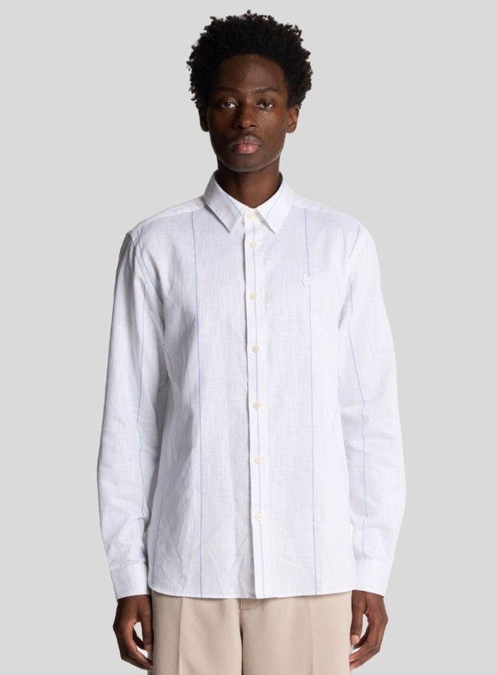 LYLE & SCOTT Linen Stripe Long Sleeve Shirt White - MAISONDEFASHION.COM