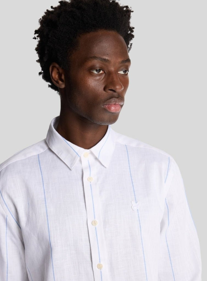 LYLE & SCOTT Linen Stripe Long Sleeve Shirt White - MAISONDEFASHION.COM