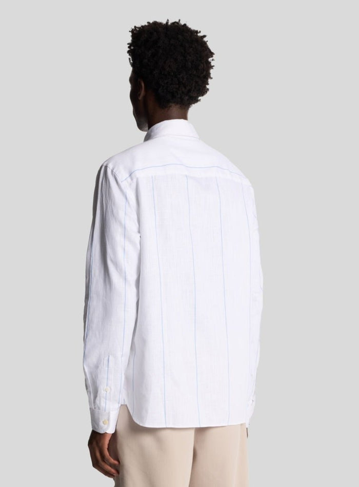 LYLE & SCOTT Linen Stripe Long Sleeve Shirt White - MAISONDEFASHION.COM