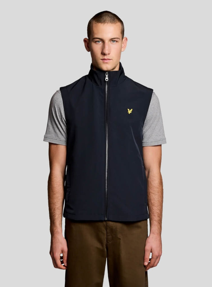 LYLE & SCOTT Mesh Back Softshell Funnel Neck Gilet Dark Navy - MAISONDEFASHION.COM
