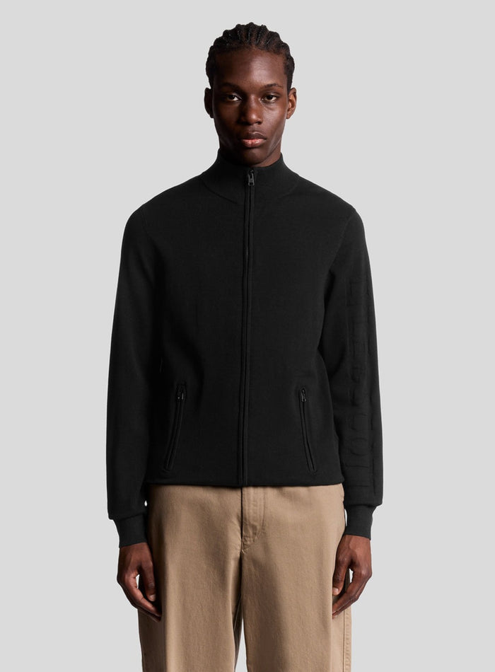 LYLE & SCOTT Mesh Logo Knitted Track Jacket Jet Black - MAISONDEFASHION.COM