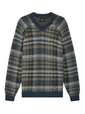 LYLE & SCOTT Offset Check V Neck Jumper Aegean Blue