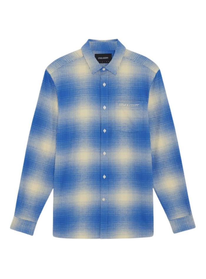 LYLE & SCOTT Ombre Check Flannel Shirt Putty Strobe Blue - MAISONDEFASHION.COM
