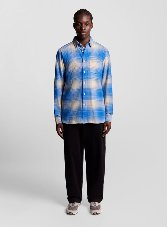 LYLE & SCOTT Ombre Check Flannel Shirt Putty Strobe Blue - MAISONDEFASHION.COM