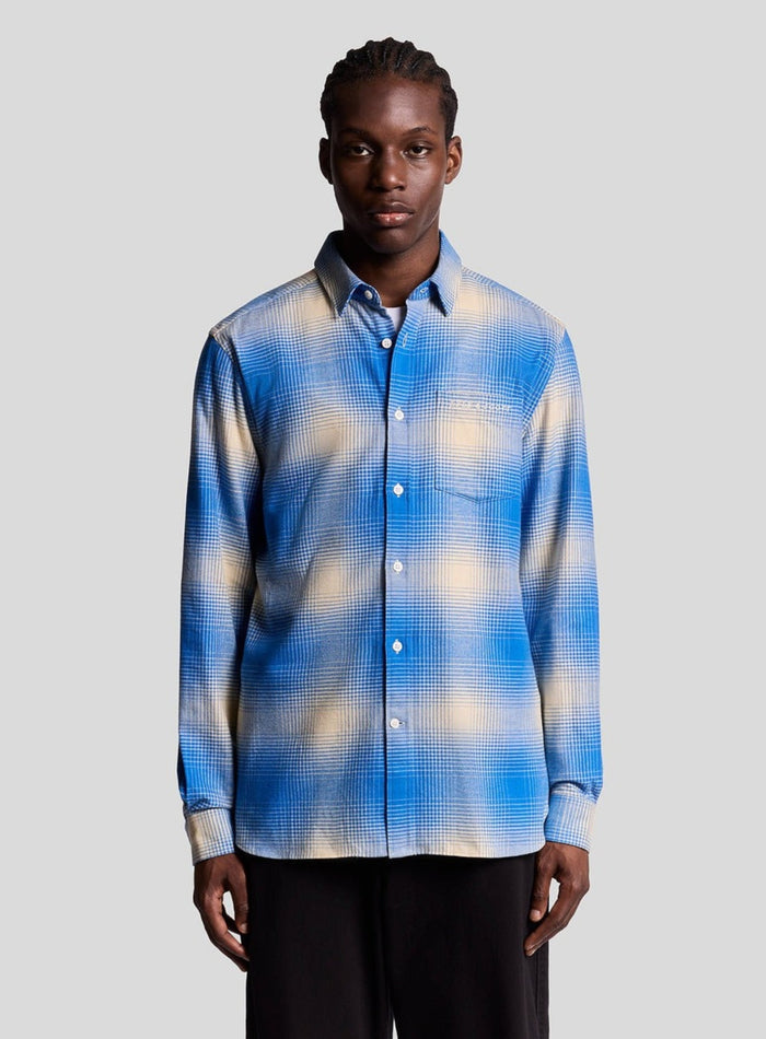 LYLE & SCOTT Ombre Check Flannel Shirt Putty Strobe Blue - MAISONDEFASHION.COM