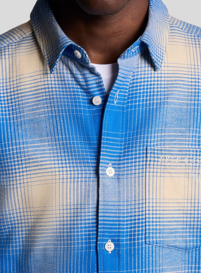 LYLE & SCOTT Ombre Check Flannel Shirt Putty Strobe Blue - MAISONDEFASHION.COM